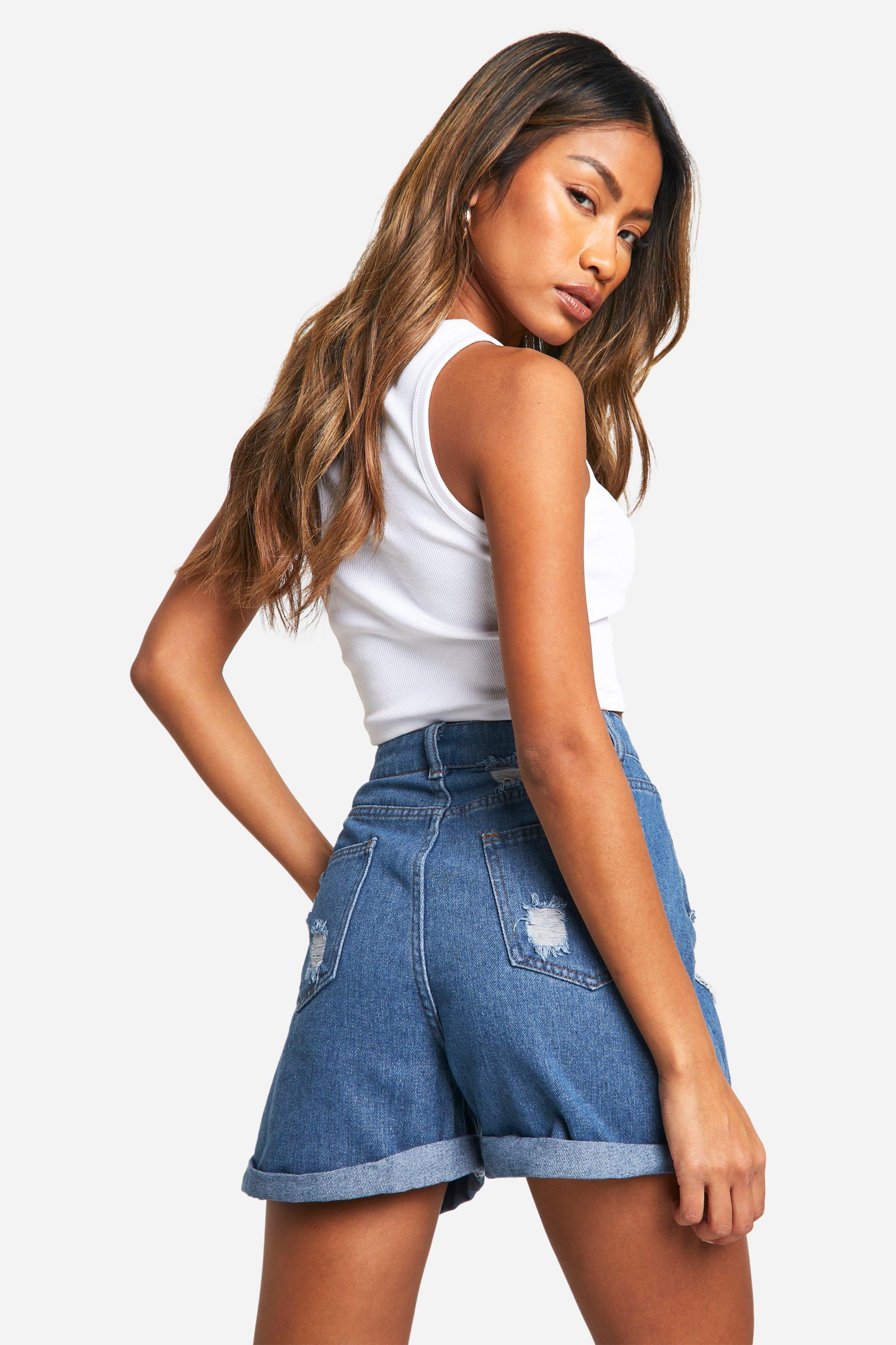 High waisted hotsell denim shorts boohoo